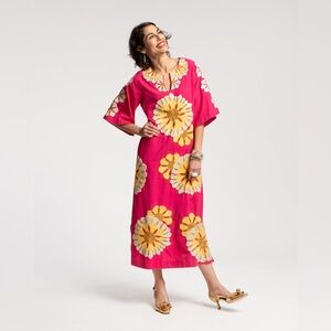 NWT Frances Valentine Delightful Caftan Sunrise Pink Multi, Sz Sm Cotton
